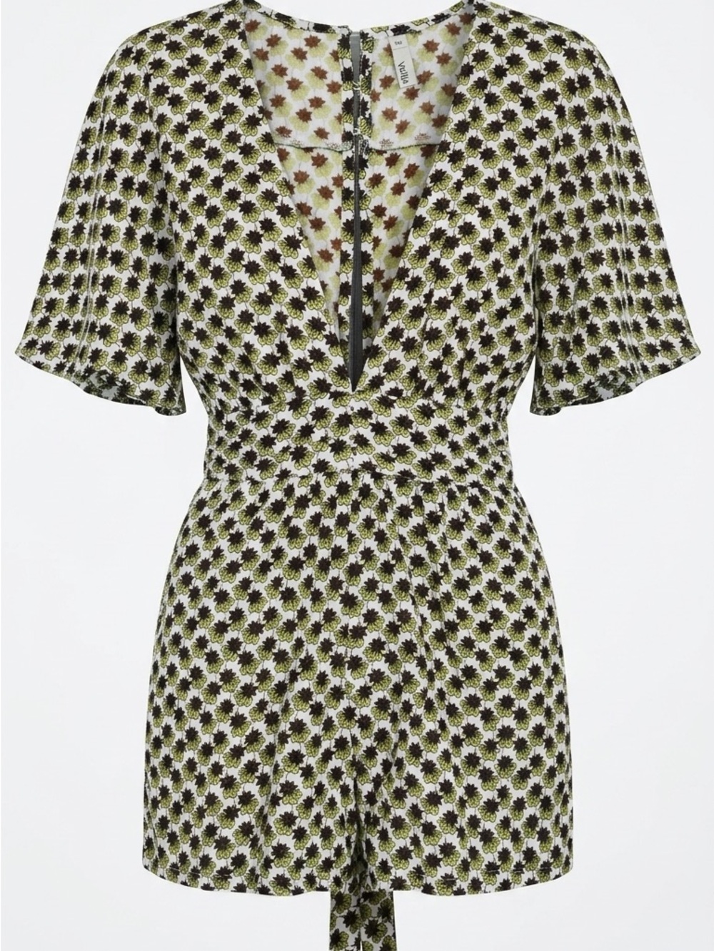 Valija Tropical Leaf Print V-Neck Romper - Size XS